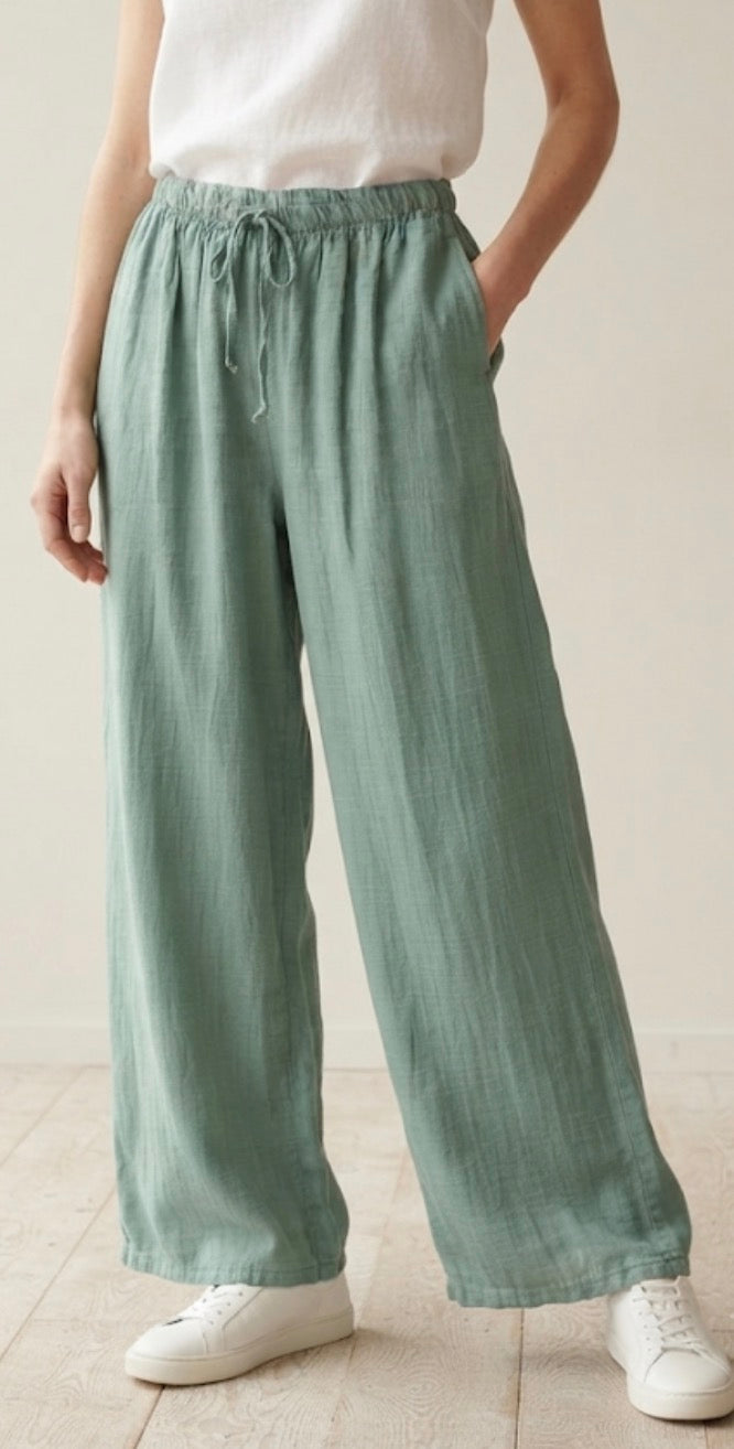 Pantalón lino y algodón verde