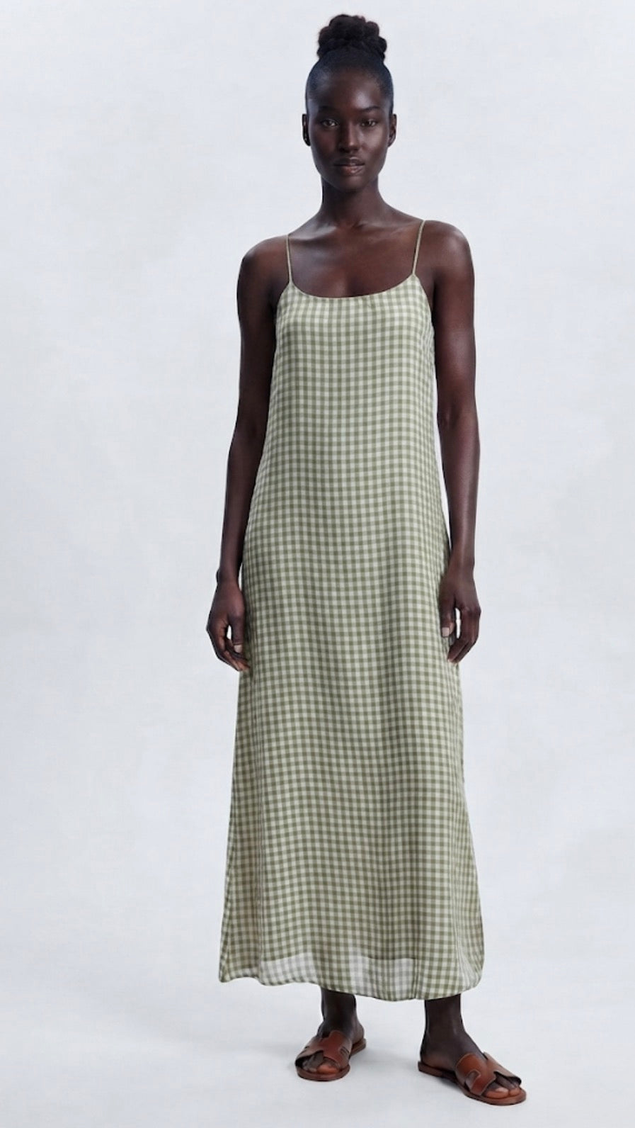 Vestido midi IMANI rajas laterales cuadros Vichy