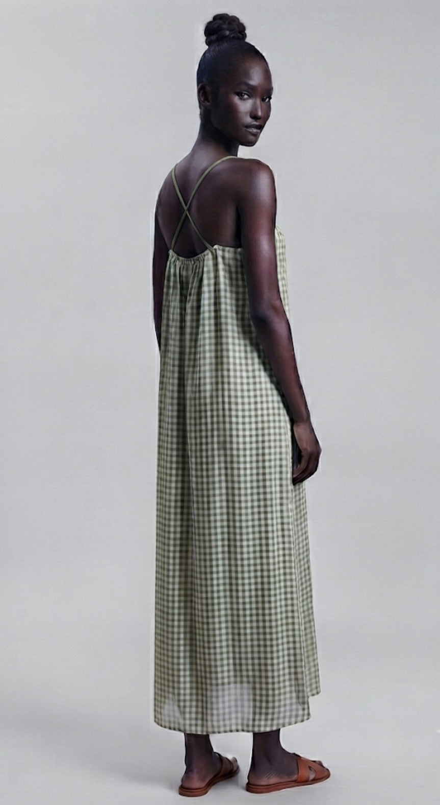 Vestido midi IMANI rajas laterales cuadros Vichy