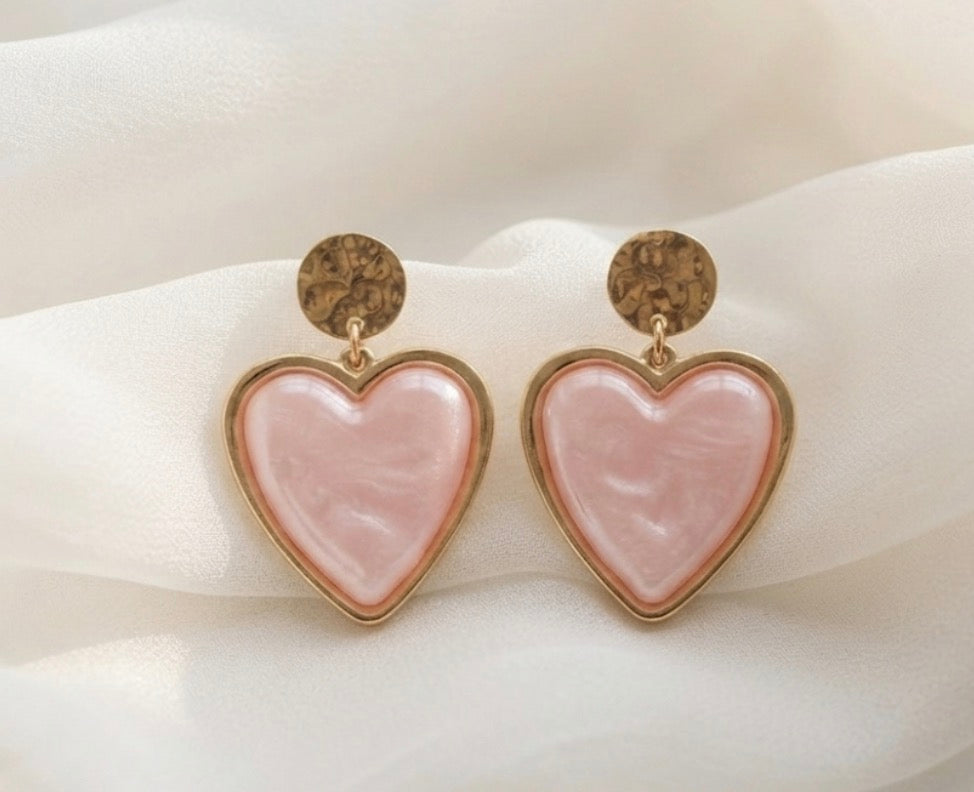 Pendientes corazón rosa