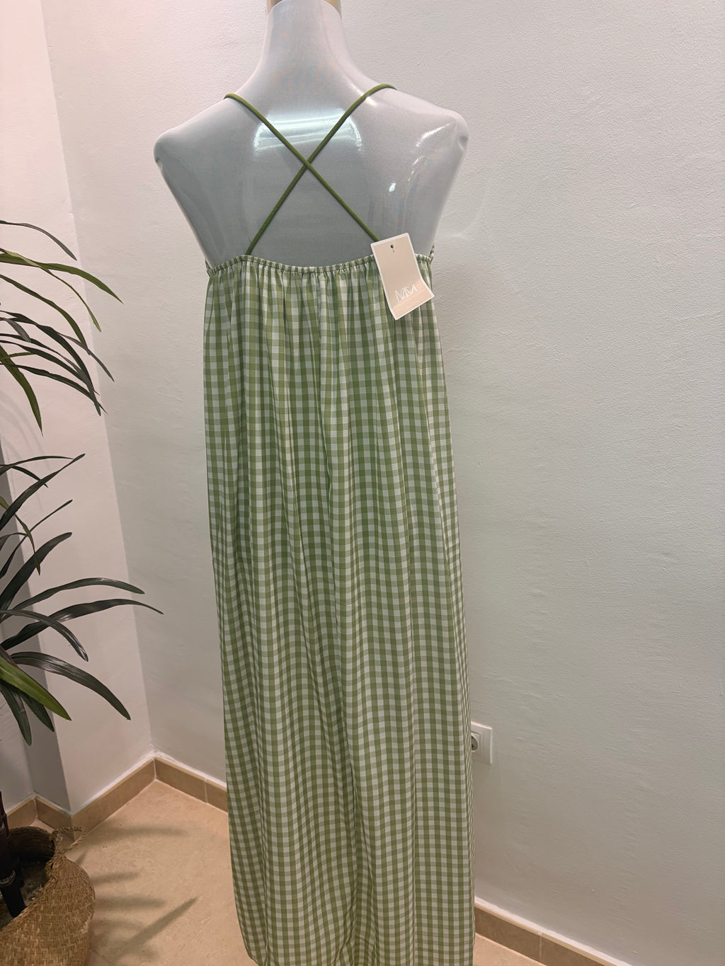 Vestido midi IMANI rajas laterales cuadros Vichy