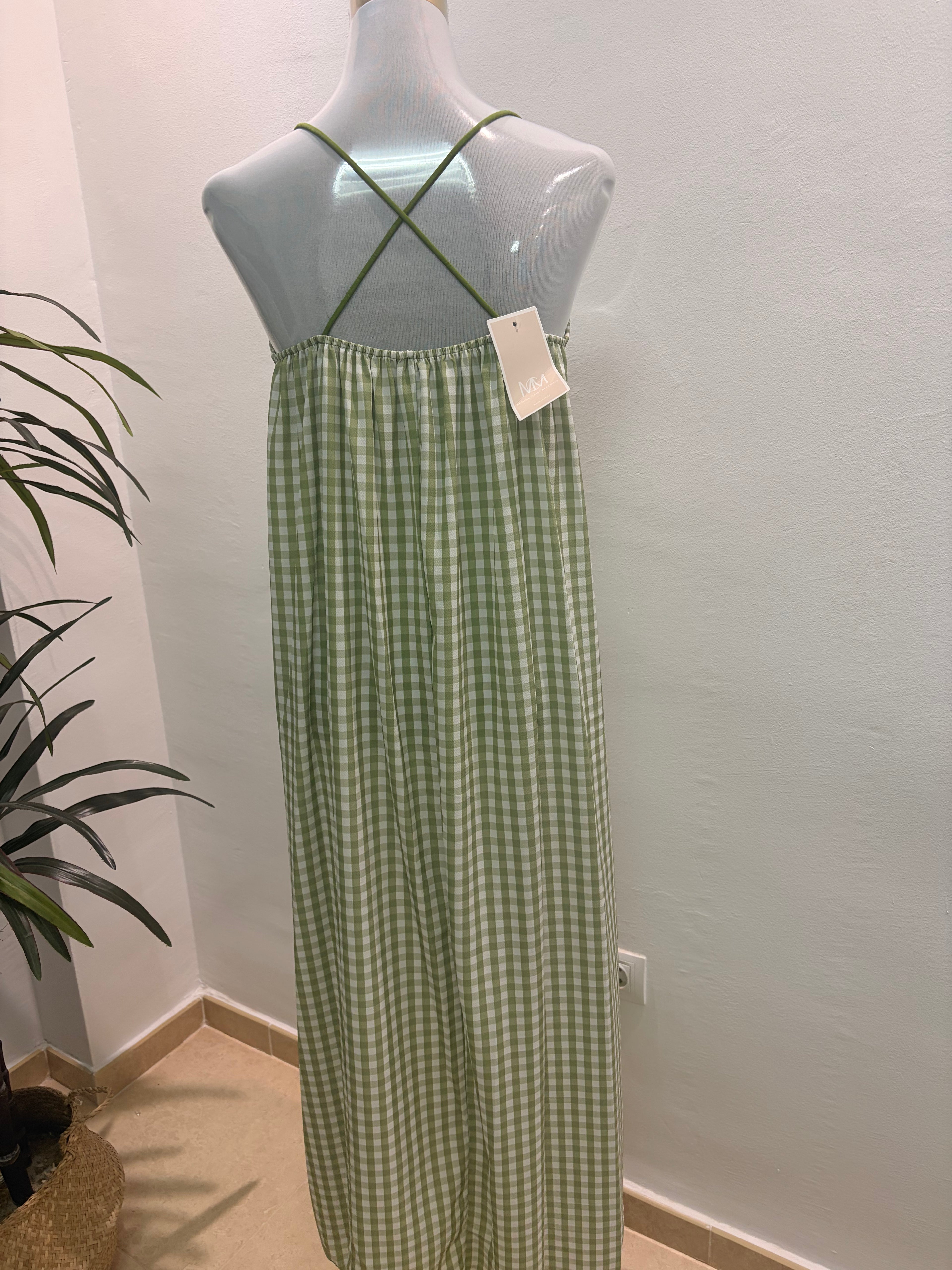 Vestido midi IMANI rajas laterales cuadros Vichy